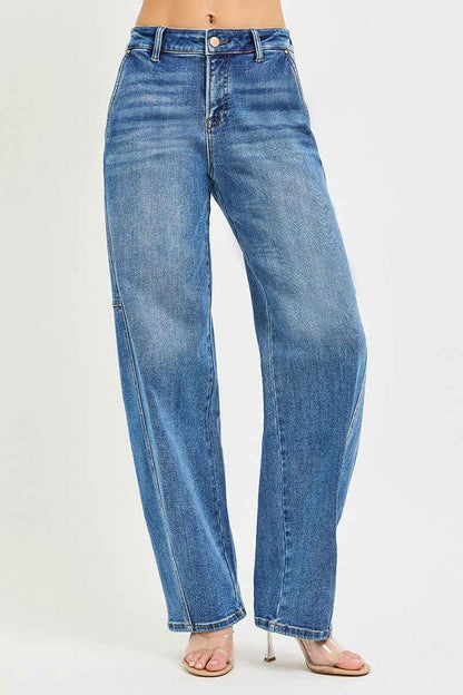 RISEN Medium Wash Slouchy Baggy Jeans Casual Denim