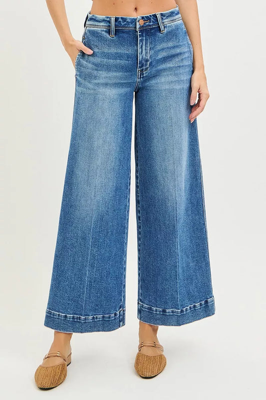 RISEN Slouchy Ankle Wide Jeans Front