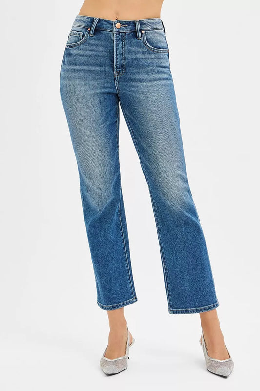 RISEN Tummy Control High Rise Crop Straight Jeans Front