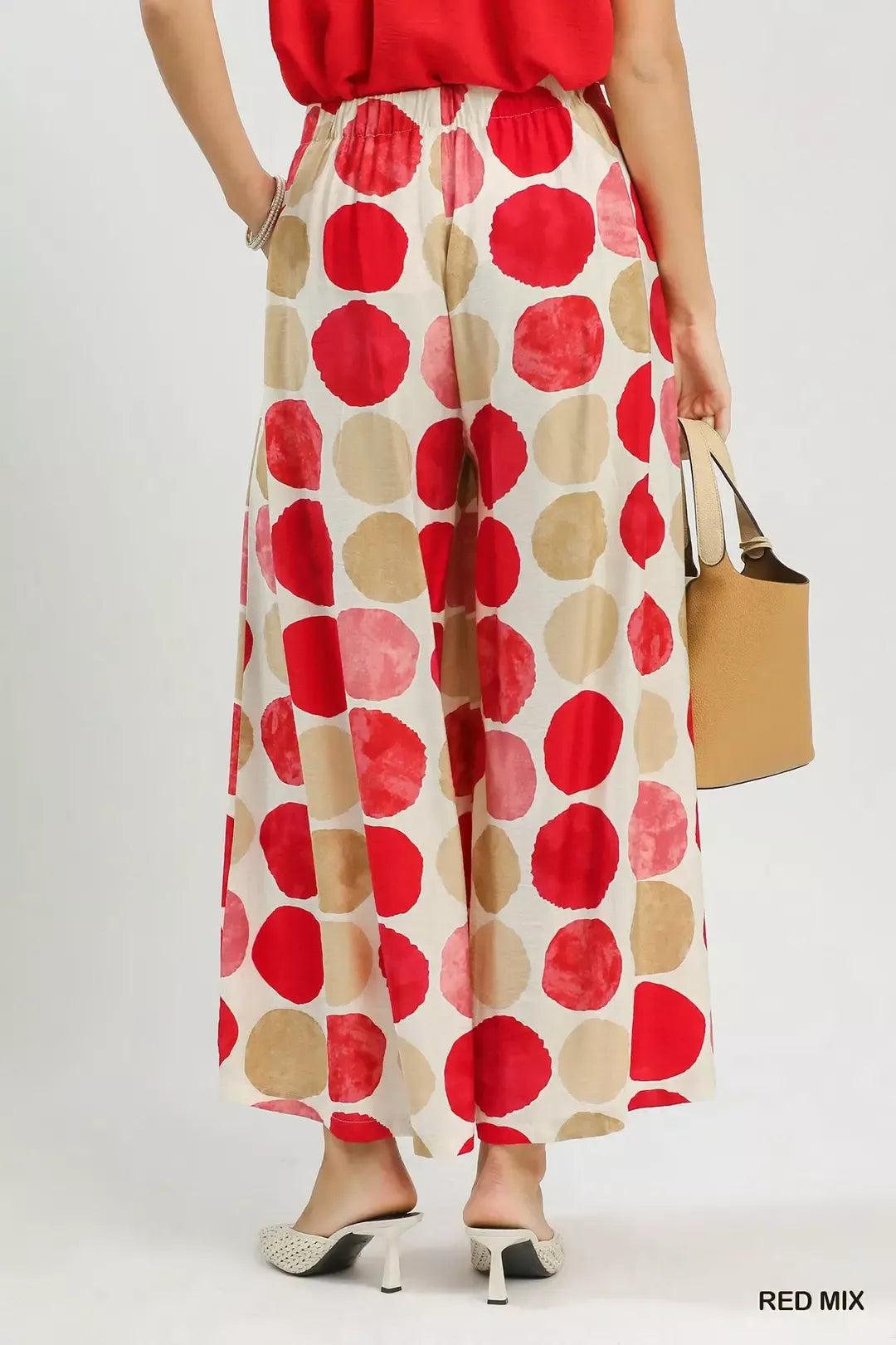 Red Mix Dot Print Wide Leg Pants with Pockets by Umgee Back View
