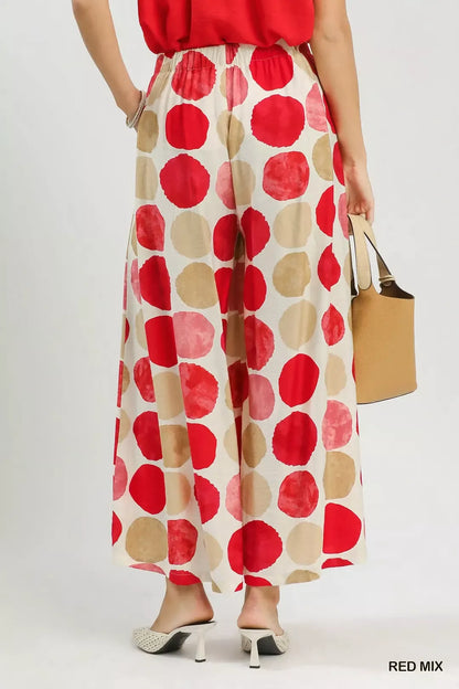 Red Mix Dot Print Wide Leg Pants with Pockets by Umgee Back View