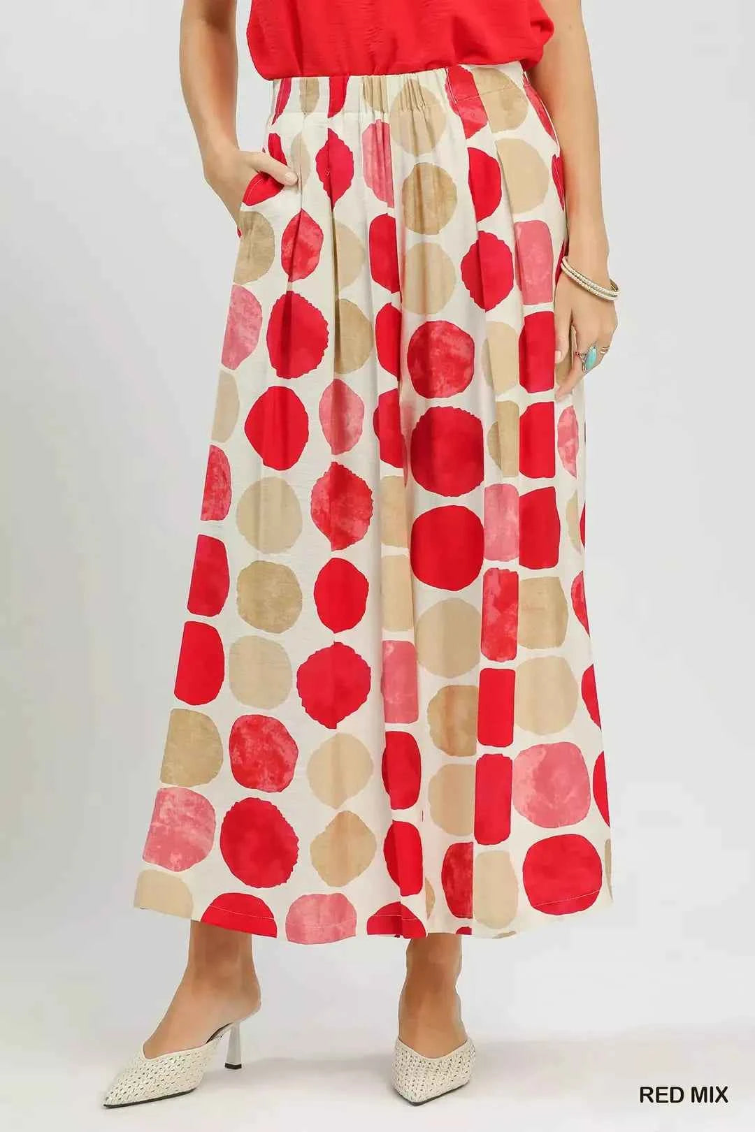 Red Mix Dot Print Wide Leg Pants with Pockets by Umgee