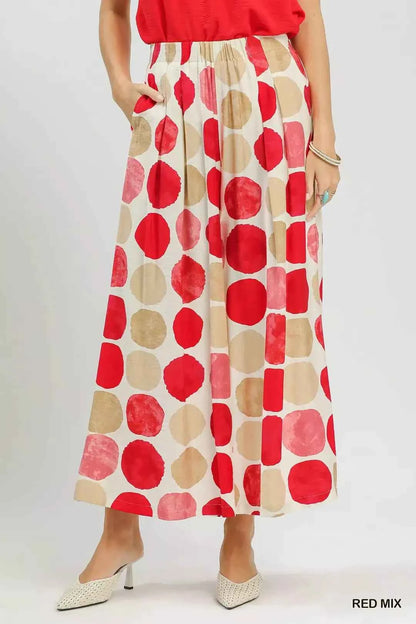 Red Mix Dot Print Wide Leg Pants with Pockets by Umgee