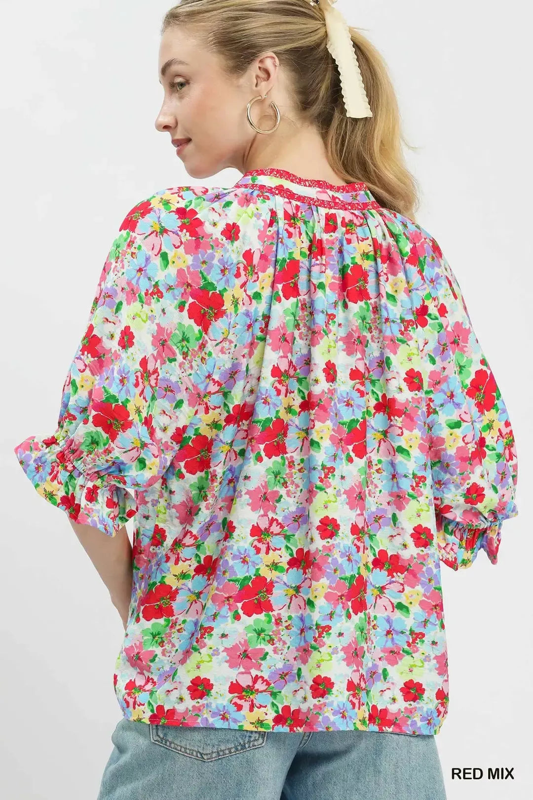 Red Mix Floral Print Ruffle Top by Umgee Back View