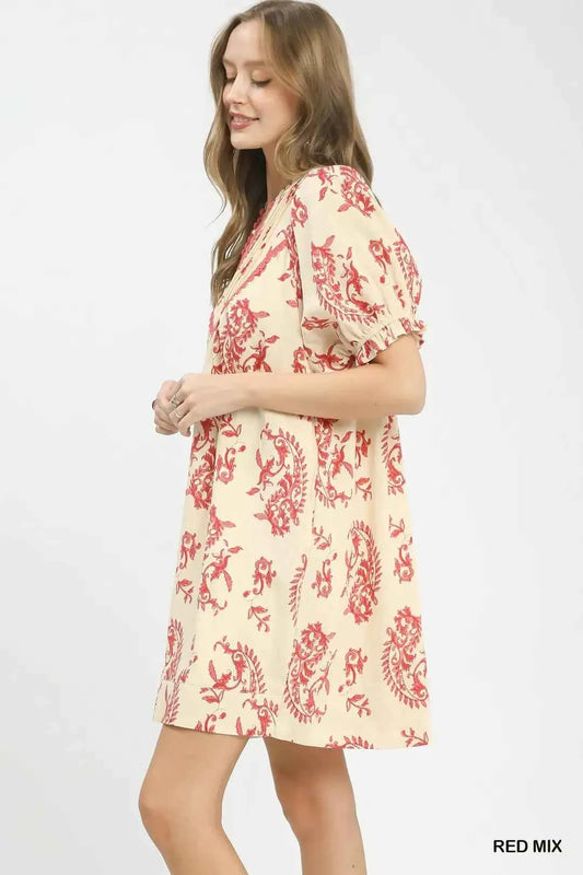 Umgee Mix Paisley Scallop Trim Dress Side View
