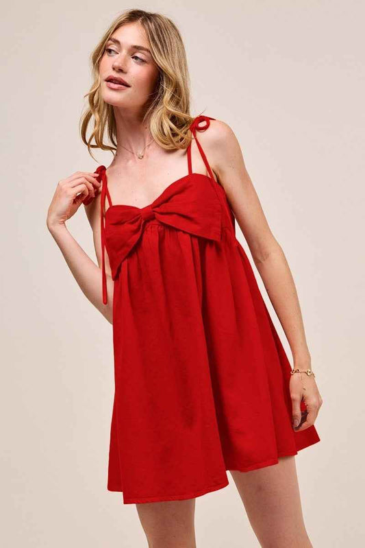 Red Ribbon Sleeveless Game Day Cheer Up Mini Dress by So Me