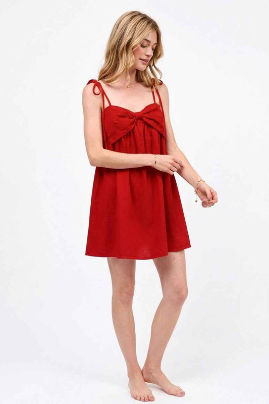 Red Ribbon Sleeveless Game Day Cheer Up Mini Dress by So Me
