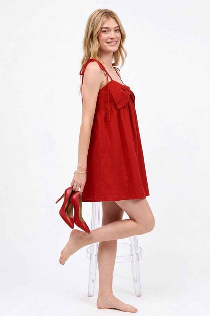 Red Ribbon Sleeveless Game Day Cheer Up Mini Dress by So Me