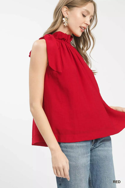 Red Tie-Neck Ruffle Halter Boho Top by Umgee Side View