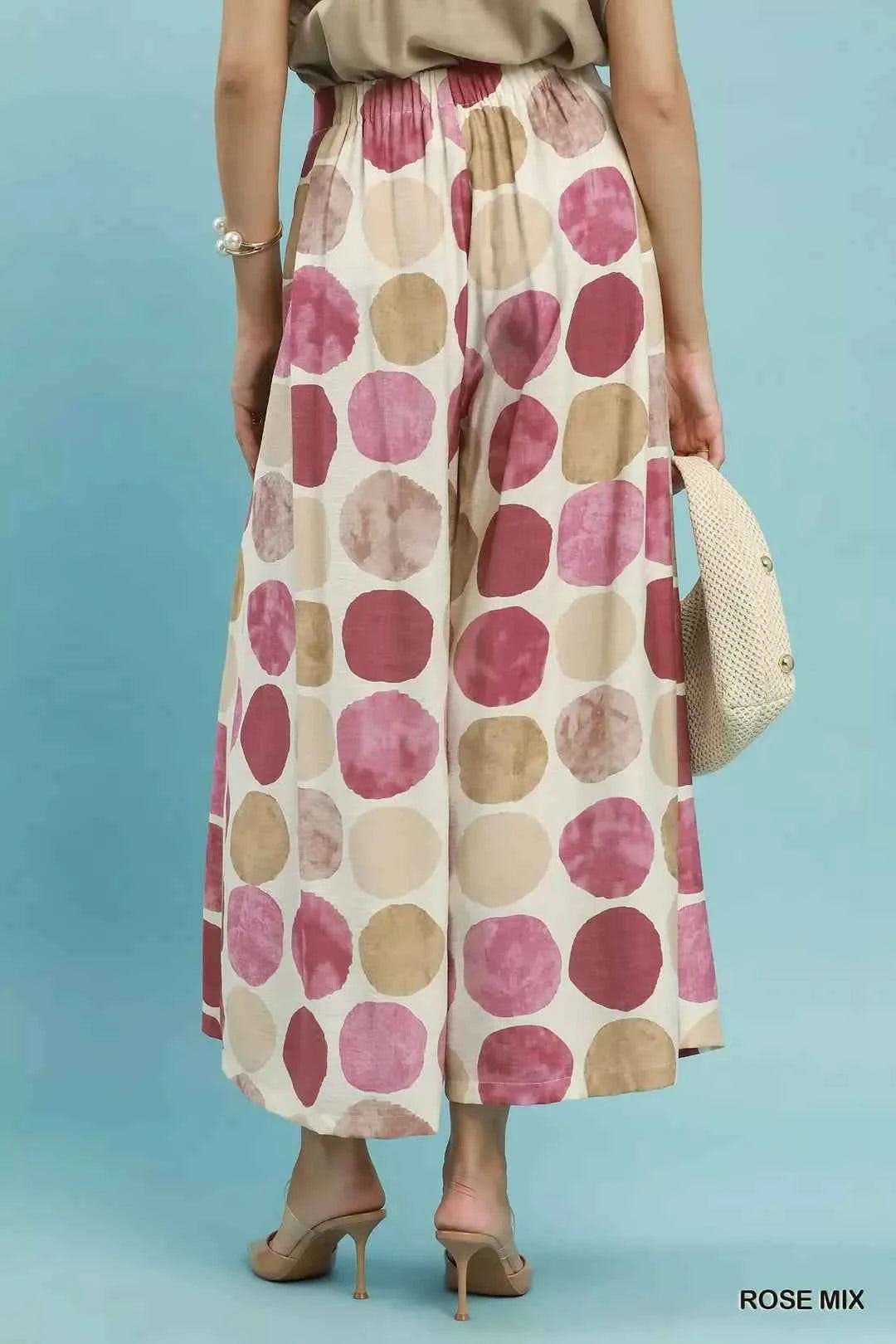 Rose Mix Dot Print Wide Leg Pants with Pockets by Umgee