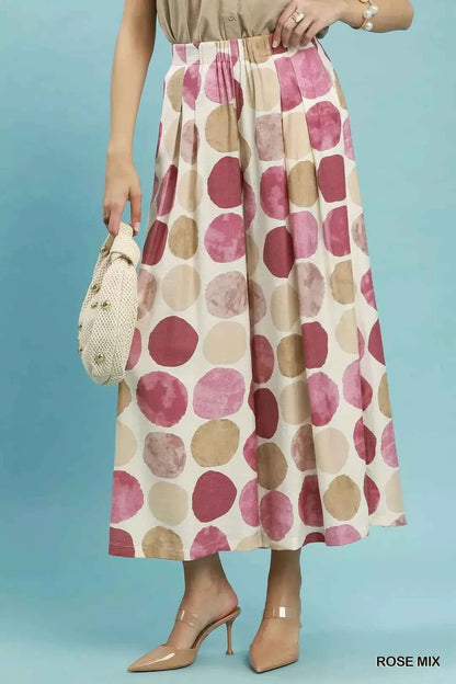 Rose Mix Dot Print Wide Leg Pants with Pockets by Umgee