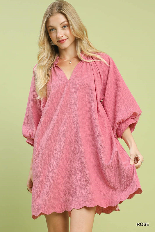 Rose Textured Pocket Mini Dress by Umgee Front View