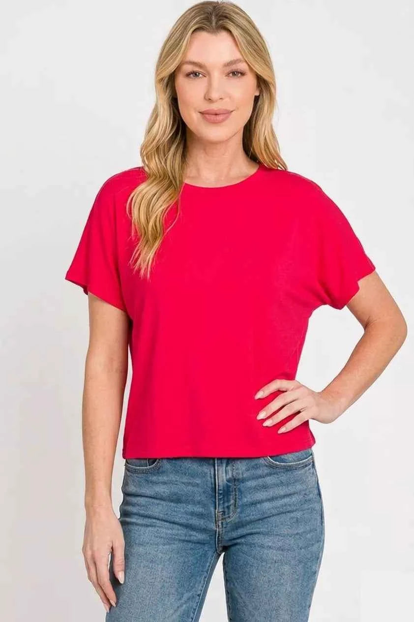 Ruby Red Round Neck Short Sleeve Cropped T-Shirt by Zenana