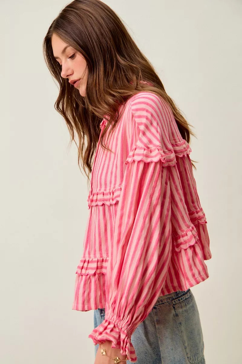 SO ME Fushia Variegated Stripe Reversible Flowy Boho Blouse Side View
