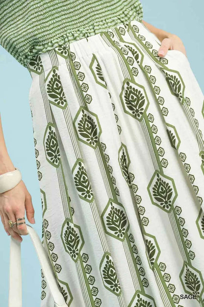 Sage Geometric Boho Print Wide Leg Pants with Pockets by Umgee