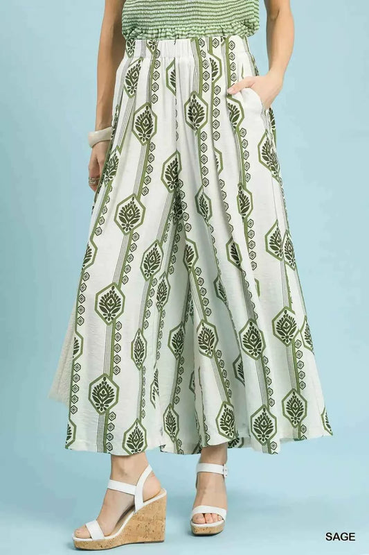 Sage Geometric Boho Print Wide Leg Pants with Pockets by Umgee
