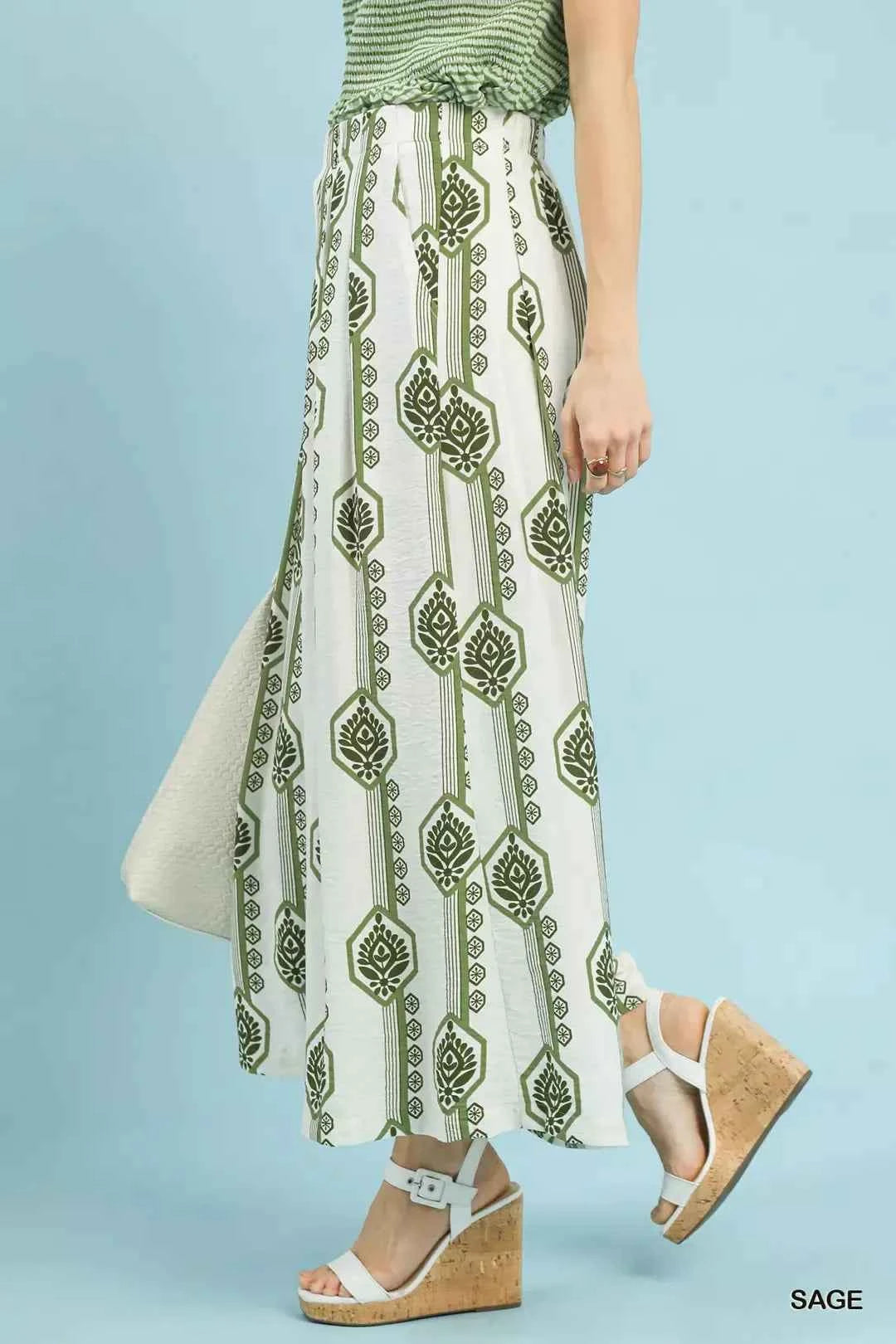 Sage Geometric Boho Print Wide Leg Pants with Pockets by Umgee