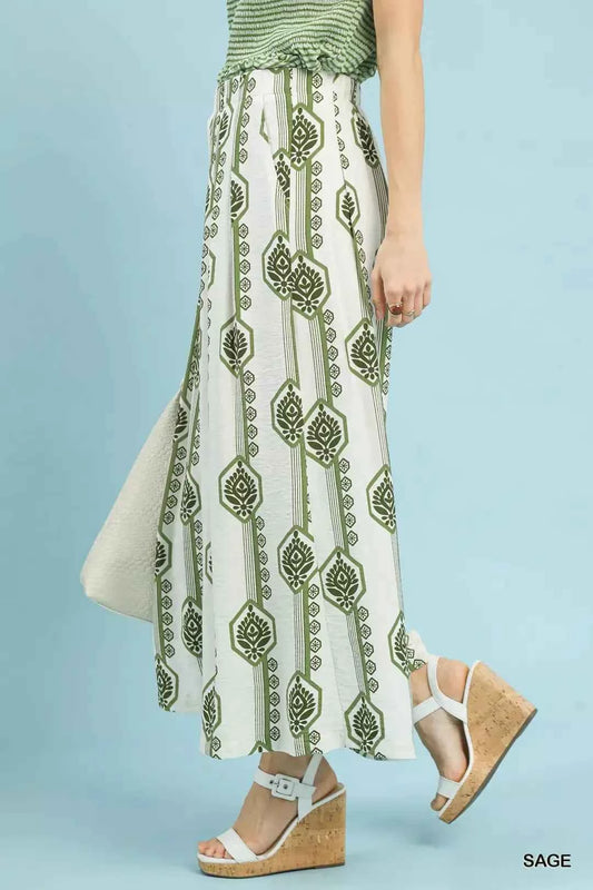 Sage Geometric Boho Print Wide Leg Pants with Pockets by Umgee