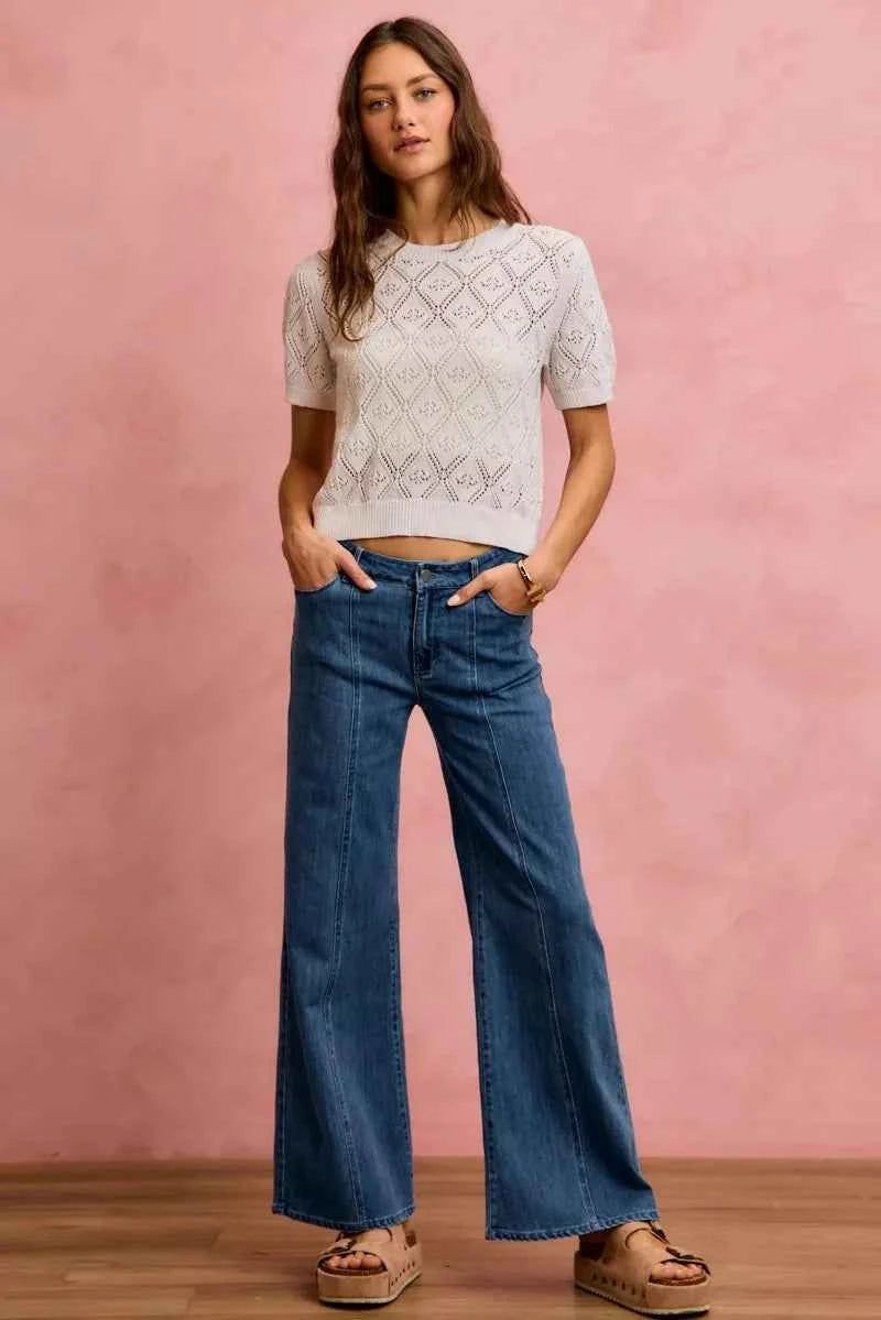 Seam Detail Mid Rise Stretch Denim Jeans by So Me