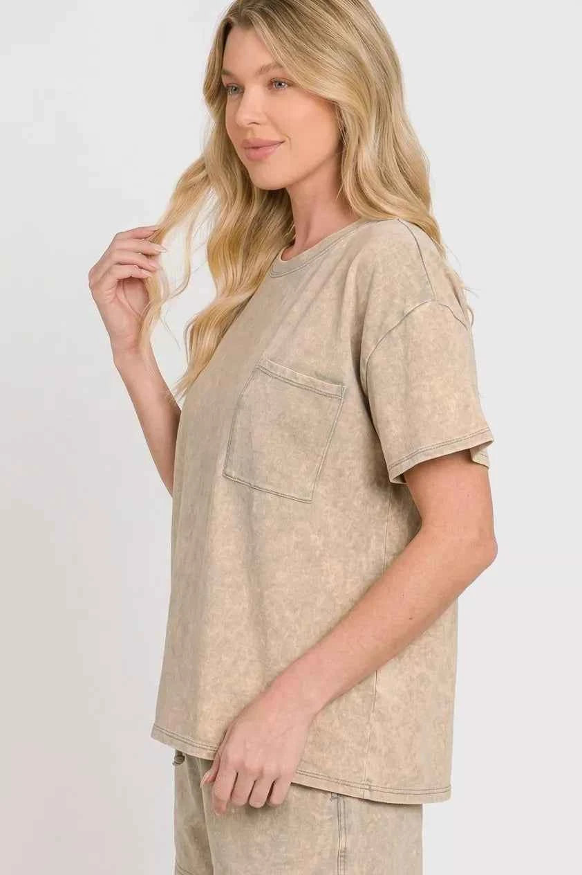 Sleet French Terry Acid Washed Relaxed Top & Short Set by Zenana