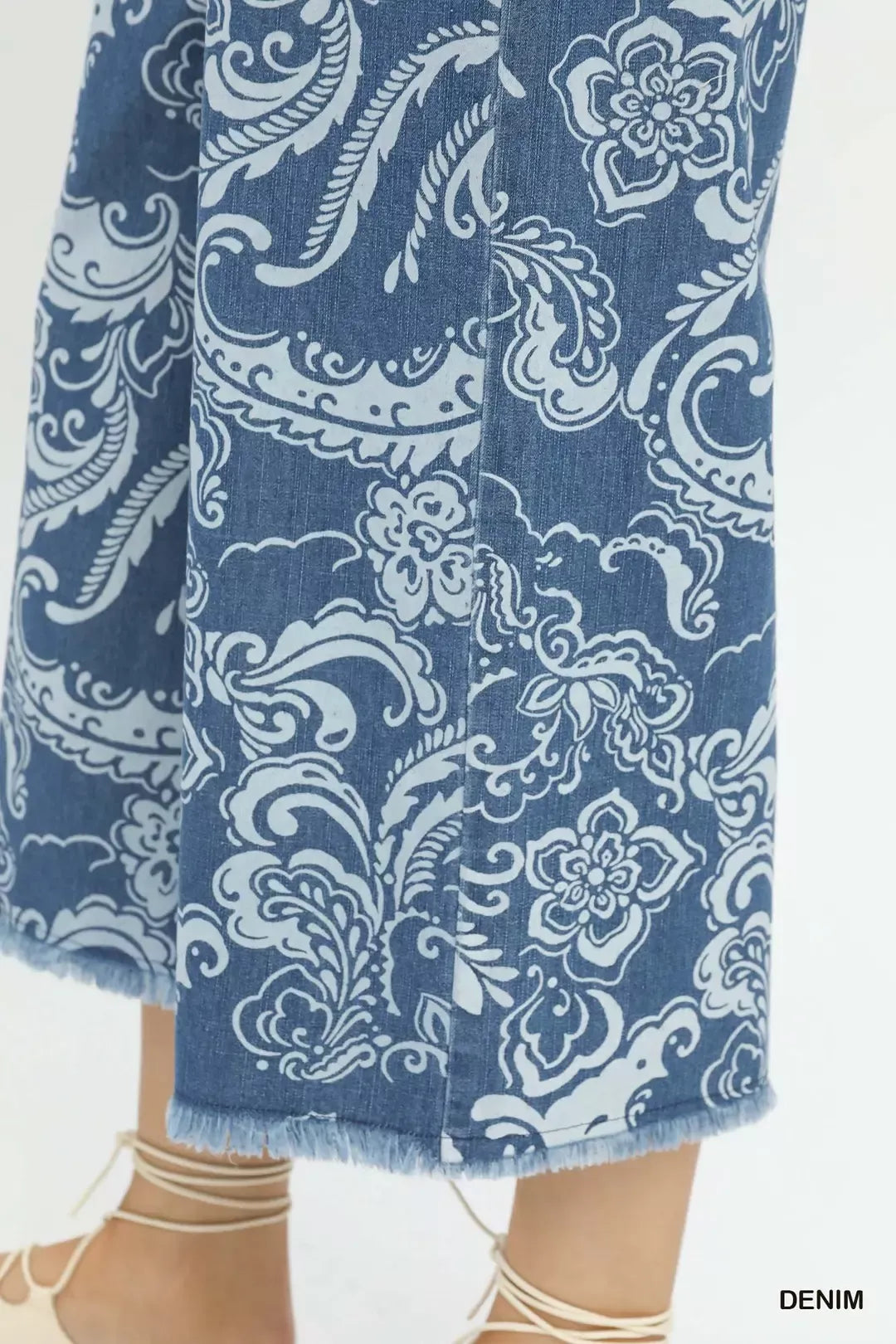 Stone Wash Floral Wide Leg Crop Pants with Pockets by Umgee Close View