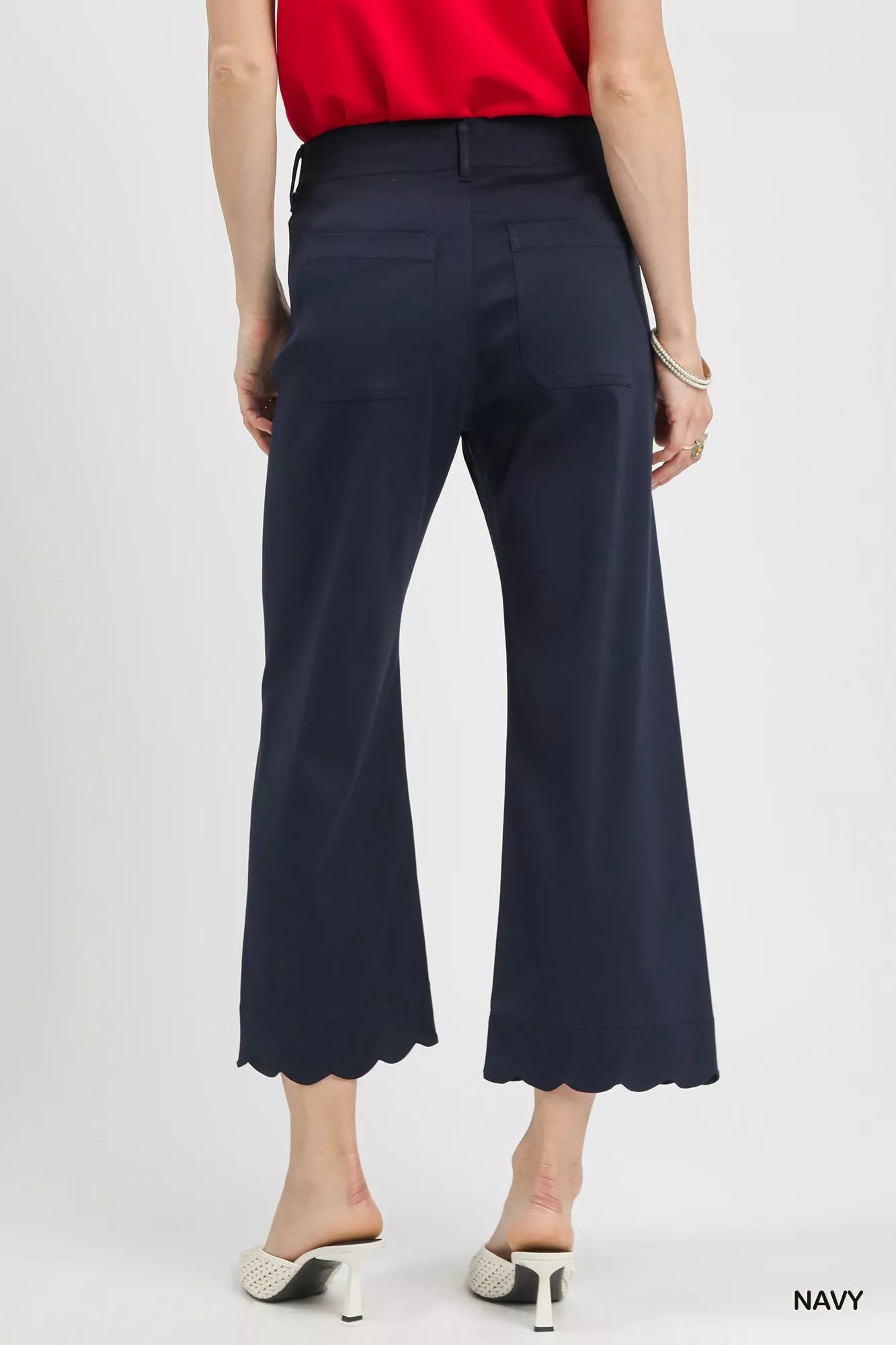 Umgee Navy Scallop Hem Wide Leg Pants Back