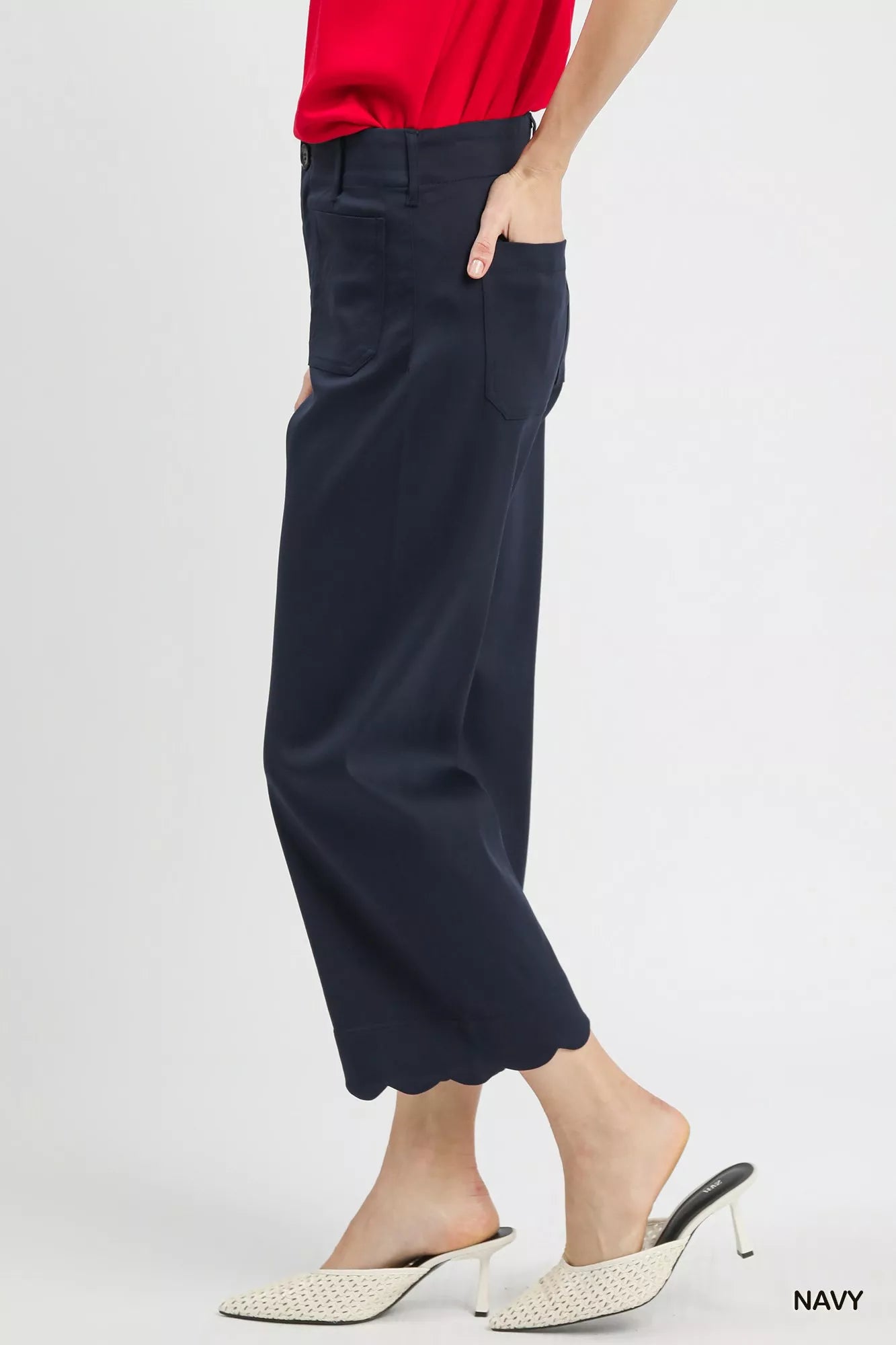 Umgee Navy Scallop Hem Wide Leg Pants Side