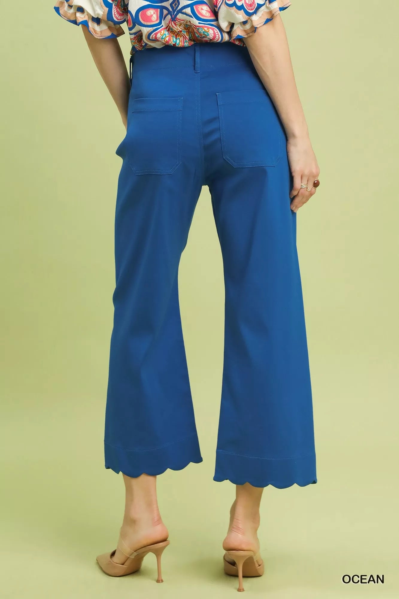 Umgee Ocean Blue Scallop Hem Wide Leg Pants Back