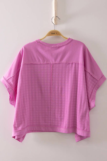 VERY J orchid textured knit dolman sleeve top with patch pocket and raw-edge details 3