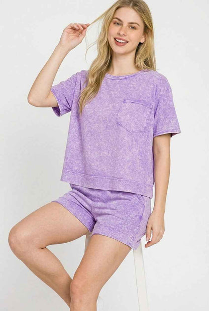 Violet Halo Snow Washed Boxy Top & Shorts Set by Zenana