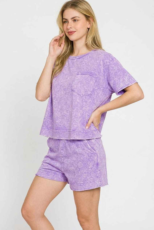 Violet Halo Snow Washed Boxy Top & Shorts Set by Zenana