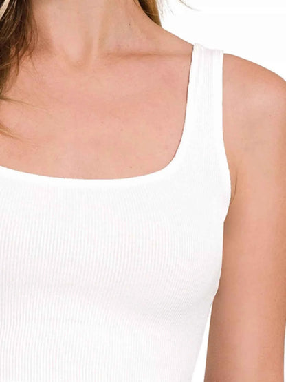 White Ribbed Square Neck Brami with Seamless Stretch Fit by Zenana