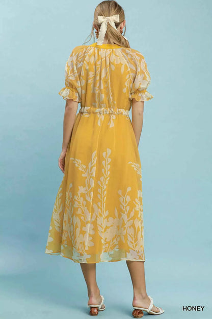 Honey Floral Print Tie Waist Midi Dress with Side Pockets by Umgee