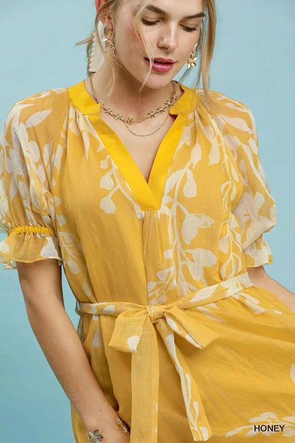 Honey Floral Print Tie Waist Midi Dress with Side Pockets by Umgee