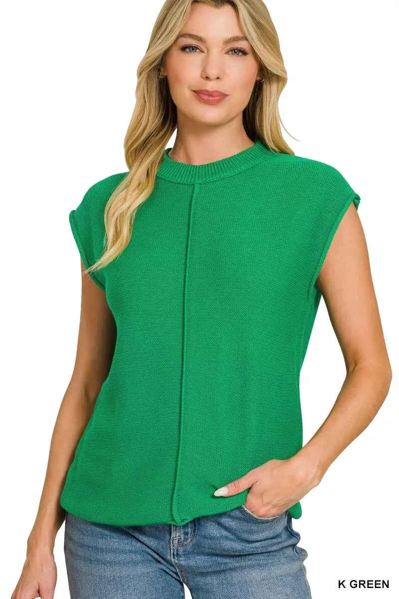 Kelly Green Center Seam Sleeveless Sweater by Zenana
