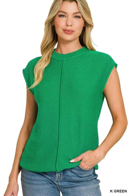 Kelly Green Center Seam Sleeveless Sweater by Zenana