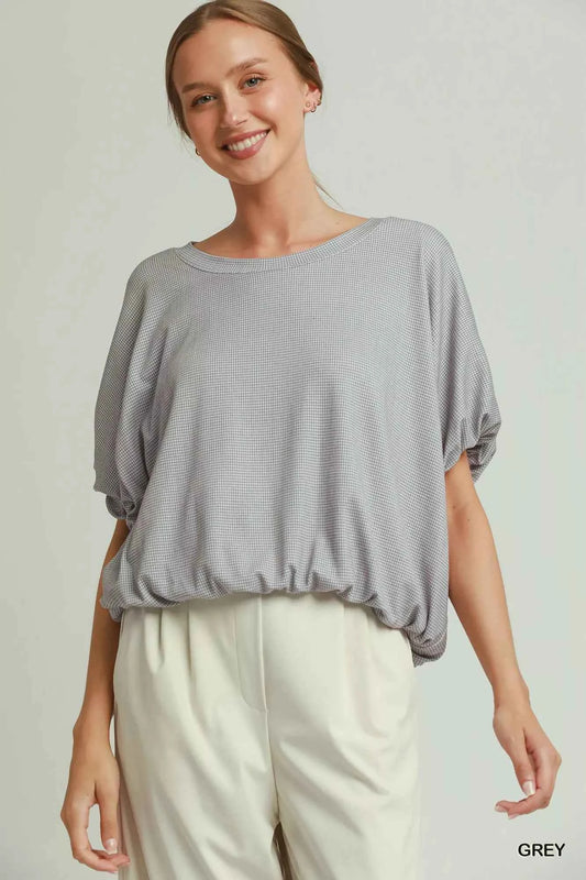 Grey Mini Texture Checkered Bubble Hem Top by Umgee