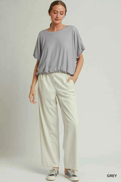 Grey Mini Texture Checkered Bubble Hem Top by Umgee