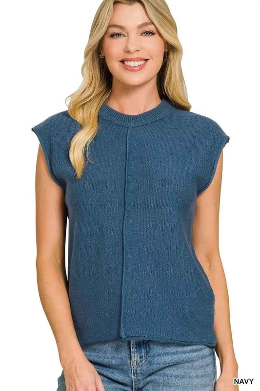 Navy Center Seam Sleeveless Sweater by Zenana