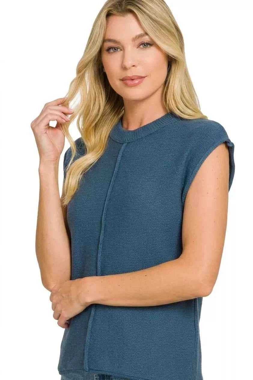 Navy Center Seam Sleeveless Sweater by Zenana