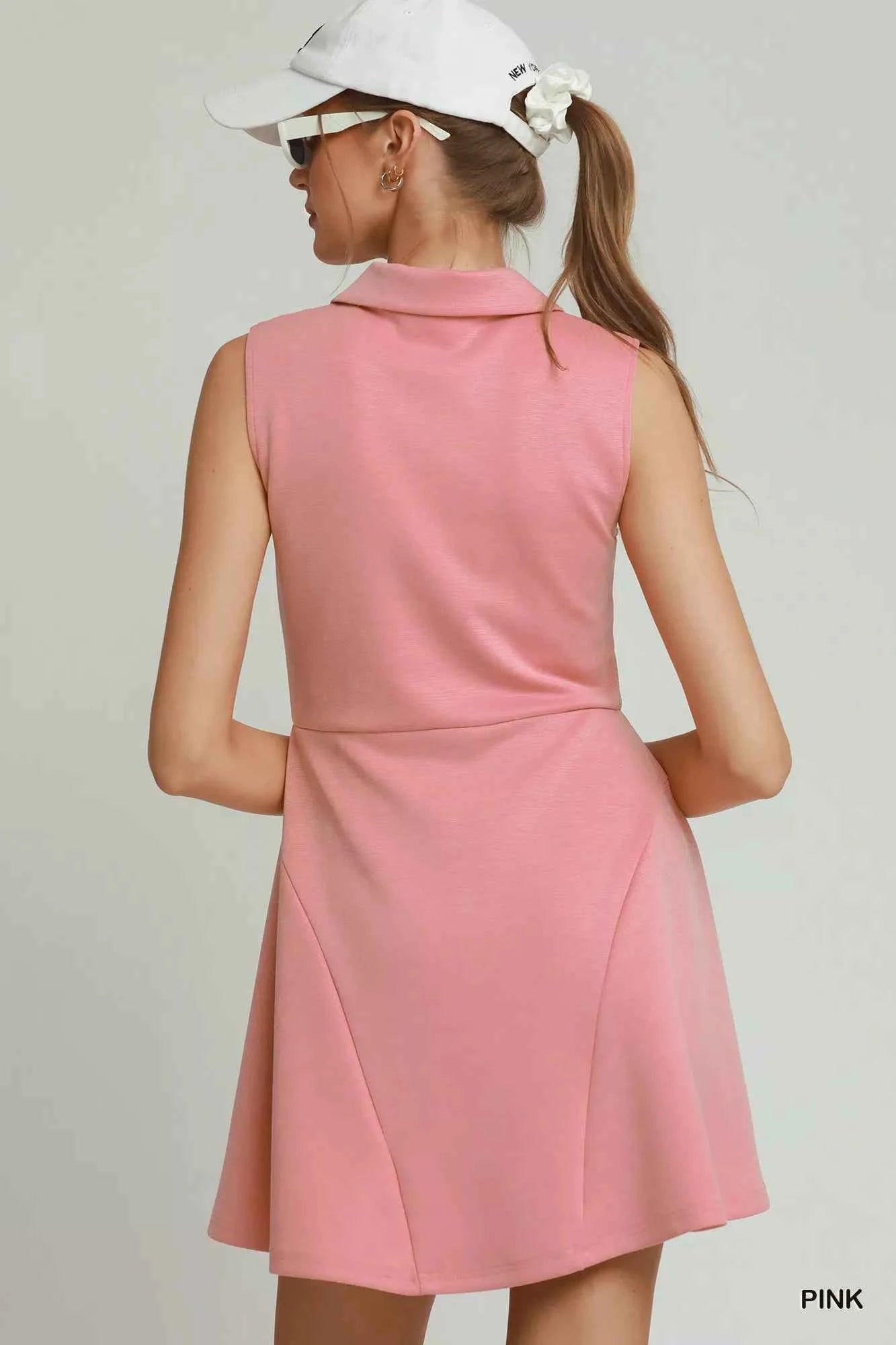 Pink Quarter Zip Collared Athletic Mini Dress by Umgee