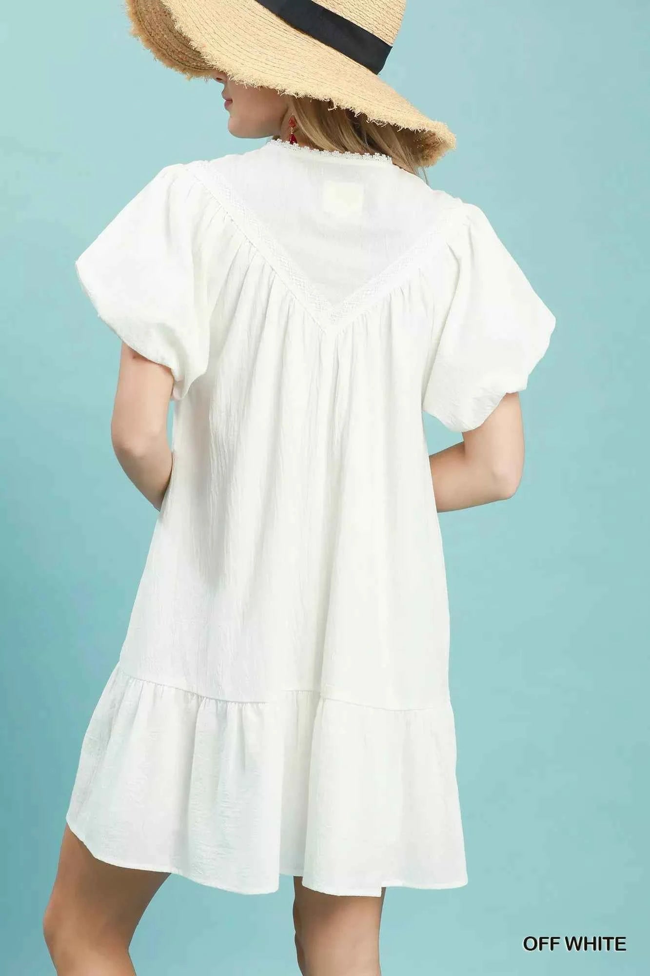 Off White Cotton Tassel Tie Mini Dress with Pockets by Umgee