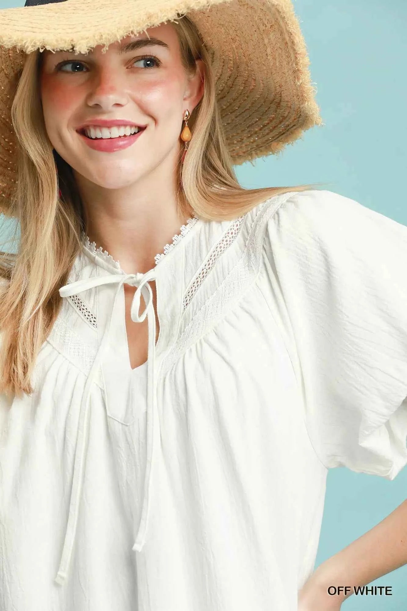 Off White Cotton Tassel Tie Mini Dress with Pockets by Umgee