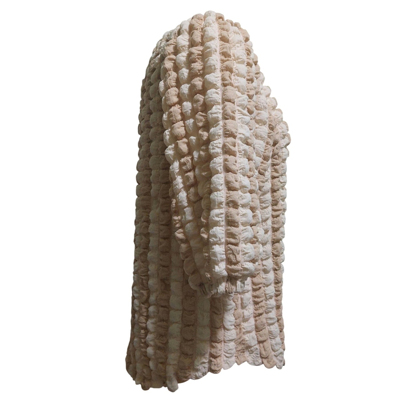 Voy Textured Beige & Cream Puff Sleeve Top~Stretchy~Size SMALL