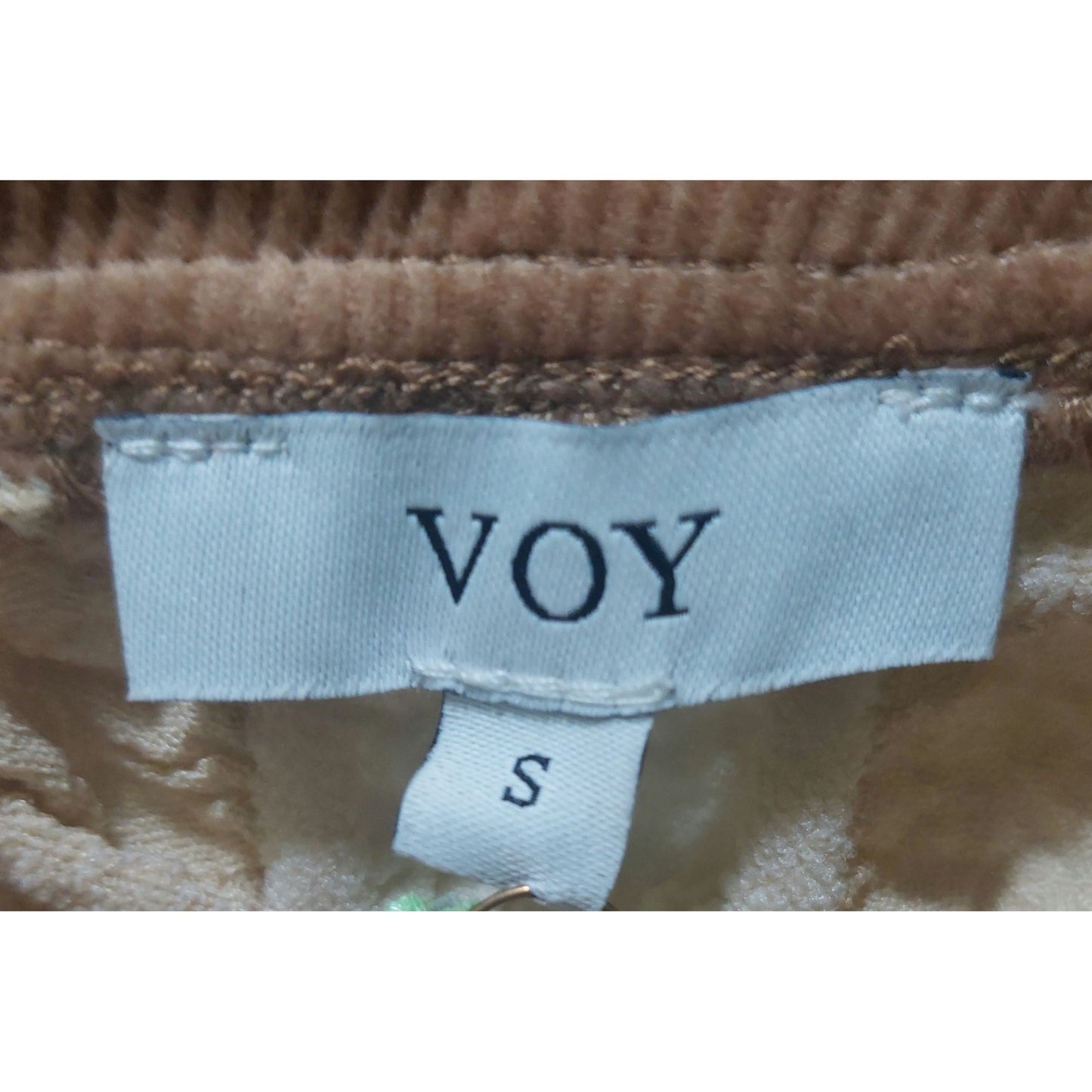 Voy Textured Beige & Cream Puff Sleeve Top~Stretchy~Size SMALL