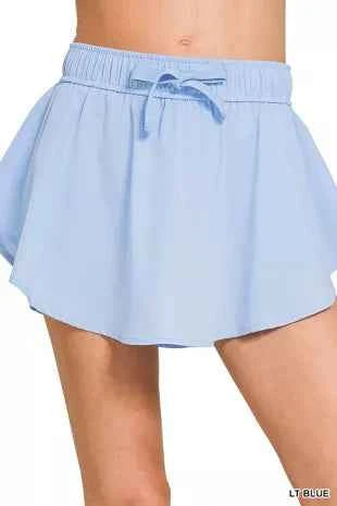 Zenana Light Blue Soft Woven Active Skort Front View