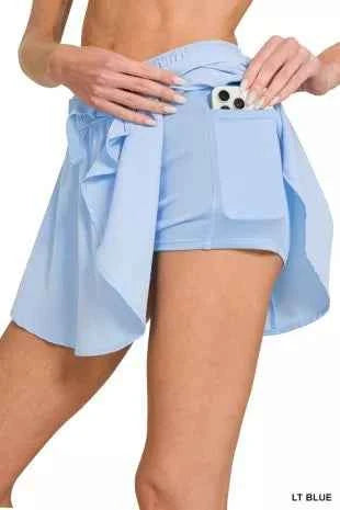Zenana Light Blue Soft Woven Active Skort Hidden Phone Pocket