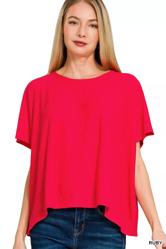 Zenana Ruby Red Round Neck Short Sleeve T-Shirt Front