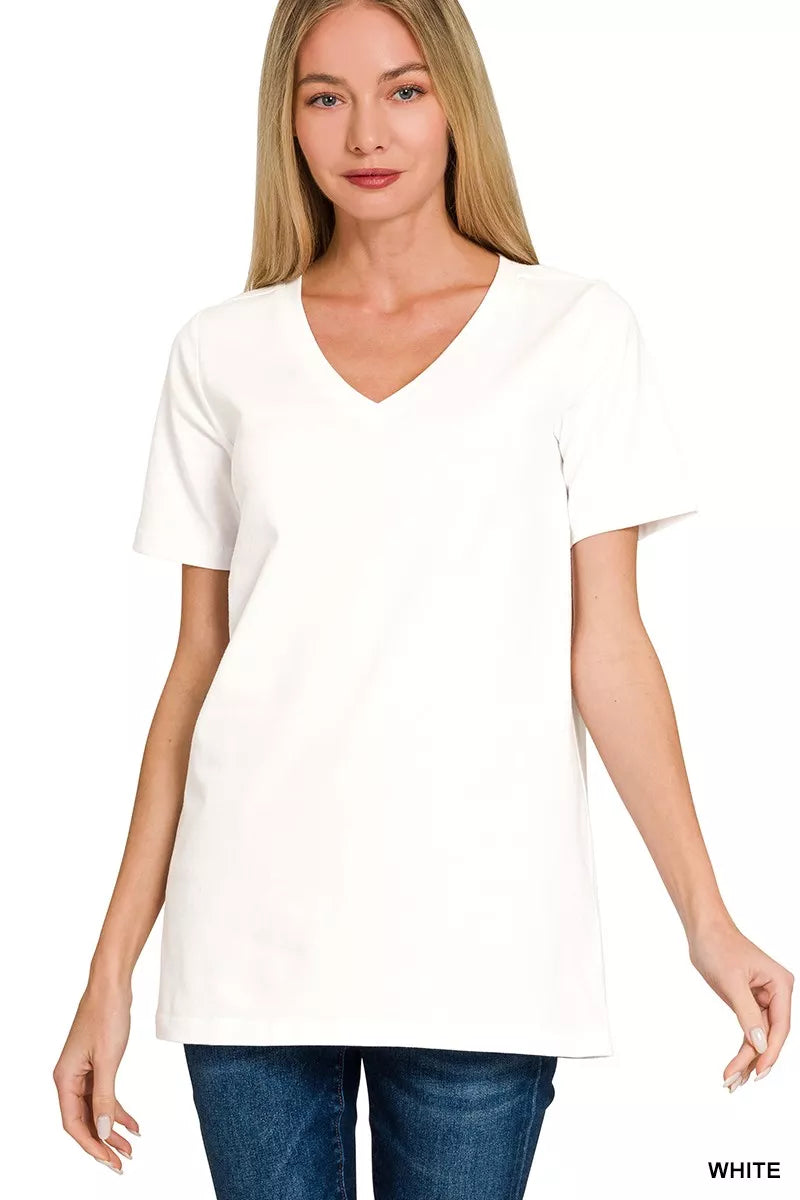 Zenana White V-Neck Short Sleeve T-Shirt