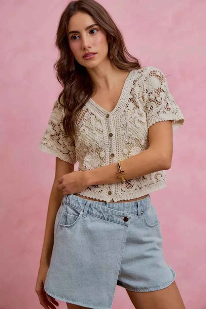 Light Washed Vintage Finish Denim Wrap Skort by So Me
